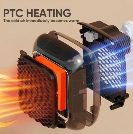 PTC heating device with flames and cooling effect on a beige background